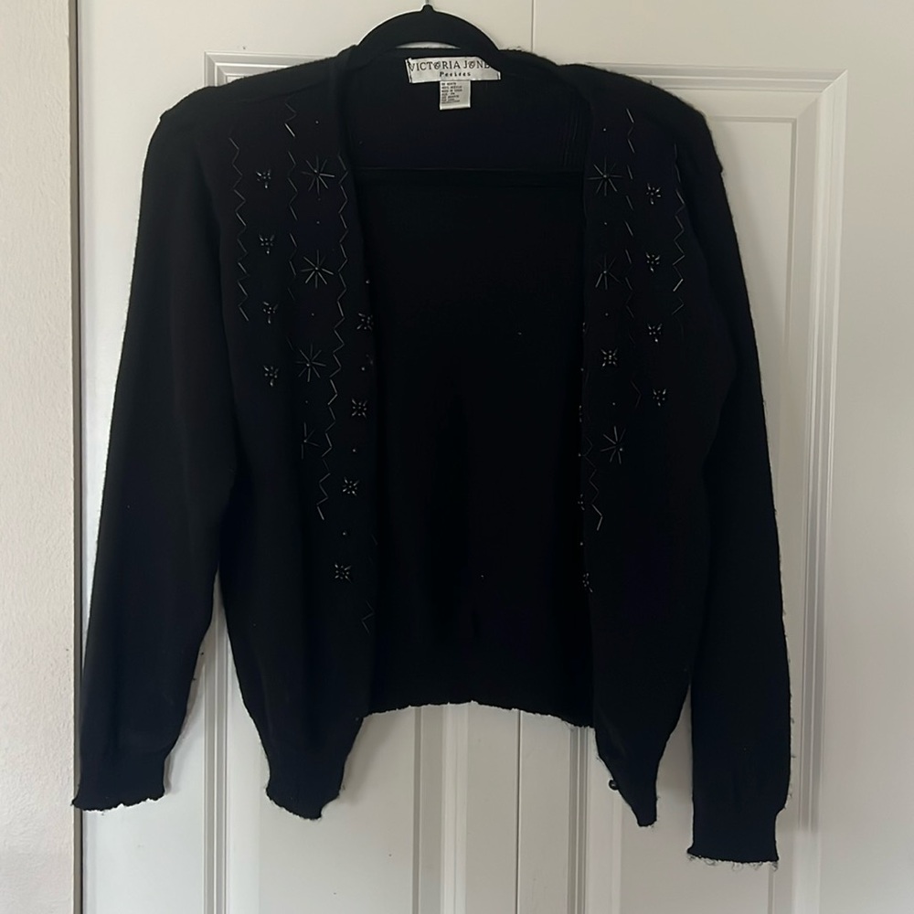 Vintage whimsy black sweater with darling jewel detail!!